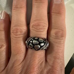 Sterling Silver Textured Dome Ring in Black and Silver
